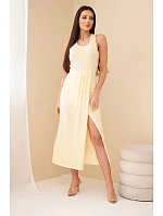 Dámske bavlnené midi šaty bez rukávov s riasením žlté Dámske bavlnené midi šaty bez rukávov s riasením žlté