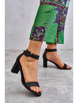 Błyszczące Sandałki Na Obcasie Czarne Maxim