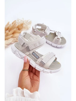 Dziecięce Sandałki Na Rzep Big Star LL374201 Biało-Srebrne