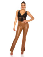 Sexy Bootcut Faux Leather Pants with side Slit