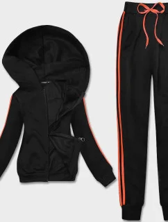 Čierno-oranžový dámsky teplákový komplet s lampasmi (KK0057)