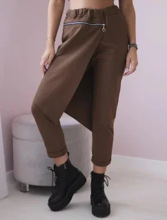 Punto Milano Zimné nohavice s ozdobným zipsom hnedé