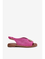 Sandały Damskie Z Ozdobą Na Płaskim Obcasie Eko Zamszowe Różowe Ralisses
