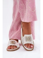 Eleganckie Sandały Damskie Na Płaskim Obcasie Z Ozdobą S.Barski KV51-082 Srebrne