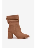 Prírodné nubukové čižmy na podpätku so stláčaním Zazoo 4216 beige Prírodné nubukové čižmy na podpätku so stláčaním Zazoo 4216 beige