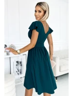 425-1 MATILDE Šaty s výstrihom a krátkymi rukávmi - BOTTLE GREEN