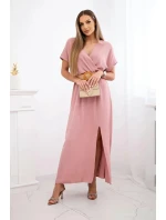 Dlhé šaty s ozdobným opaskom tmavo púdrovo ružové Dlhé šaty s ozdobným opaskom tmavo púdrovo ružové