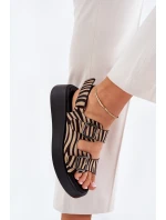 Sandały Damskie Na Platformie I Koturnie Z Klamrami Zebra Beżowo-Czarne Genorre