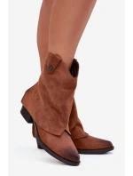 Ocieplane Botki Kowbojki Na Obcasie Camel Sylvette