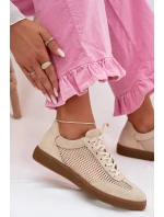 Kožené semišové dámské tenisky s síťovinou Zazoo N1142 Béžové