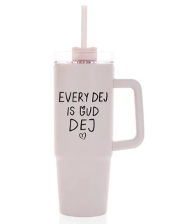 EVERY DEJ IS GUD DEJ - růžový cestovní hrnek s průhledným víčkem 900 ml  