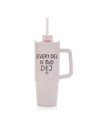 EVERY DEJ IS GUD DEJ - růžový cestovní hrnek s průhledným víčkem 900 ml  