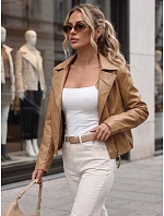 Dámska kožená bunda v štýle Ramones v béžovej farbe FashionStreet TY5714 Dámska kožená bunda v štýle Ramones v béžovej farbe FashionStreet TY5714