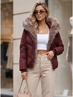 Dámska zimná prešívaná bunda s kožušinou, bordová, FashionStreet TY5985