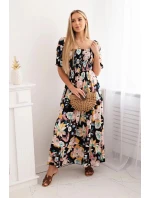 Viskózové šaty s volánovým výstrihom 29477 čierne - Kesi