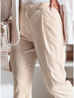 Ležérne dámske plisované nohavice s opaskom PLISSO béžová FashionStreet UY2516