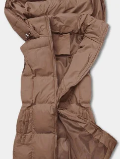 Dámska mikina bez rukávov s kapucňou tmavo béžová (5M721-84)