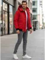 Pánska zimná bunda s kapucňou červená FashionStreet TX4983