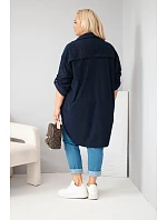 Dámska košeľa Plus Size z viskózového manšestru s odnímateľnými rukávmi, modrá Dámska košeľa Plus Size z viskózového manšestru s odnímateľnými rukávmi, modrá