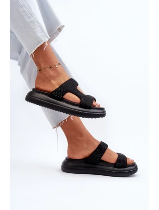 Zdobione Klapki Damskie Na Platformie Czarne Jestella