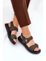 Materiałowe Sandały Damskie Na Platformie Czarno-Brązowe Leriot