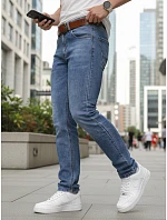 Pánske džínsové nohavice slim fit s opaskom modré FashionStreet UX4490