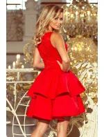 Červené dámske dvojito rozšírené šaty s čipkovou vrchnou časťou model 6361545