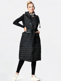 Dámska dlhá čierna prešívaná vesta (JIN219)