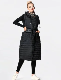 Dámska dlhá čierna prešívaná vesta (JIN219)