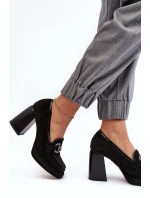 Skórzane Czółenka Na Masywnym Słupku Laura Messi 2706 Czarne