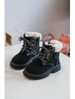Dziecięce Trapery Botki Na Suwak z Kożuszkiem Czarne Marialee