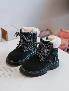 Dziecięce Trapery Botki Na Suwak z Kożuszkiem Czarne Marialee