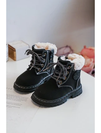 Dziecięce Trapery Botki Na Suwak z Kożuszkiem Czarne Marialee