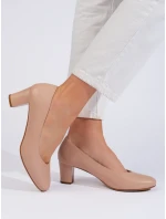 Originálne hnedé lodičky pre ženy na širokom podpätku Originálne hnedé lodičky pre ženy na širokom podpätku