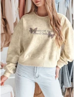 Dámska nadrozmerná mikina so zaväzovaním vo farbe motýľa SPARKI ecru FashionStreet BY1404 Dámska nadrozmerná mikina so zaväzovaním vo farbe motýľa SPARKI ecru FashionStreet BY1404