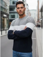 Pánsky sveter s okrúhlym výstrihom v sivej a tmavomodrej farbe FashionStreet WX2320