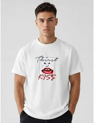 Pánske bavlnené tričko nadrozmernej veľkosti s bielou potlačou FashionStreet NX1007R Pánske bavlnené tričko nadrozmernej veľkosti s bielou potlačou FashionStreet NX1007R