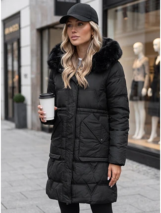 Dámska zimná prešívaná bunda s kapucňou, čierna, FashionStreet TY5824