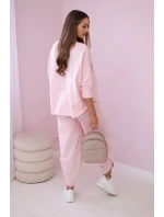 Bavlnená mikina nohavice set púdrovo ružová