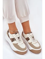 Sneakersy Damskie Na Masywnej Platformie Zwierzęcy Wzór Beżowe Telanila