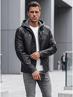 Pánska kožená bunda s kapucňou TX4950, čierna – FashionStreet