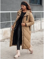 Dámska zimná dlhá prešívaná bunda s kapucňou STREETFIT beige FashionStreet TY4600