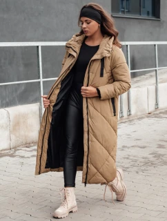 Dámska zimná dlhá prešívaná bunda s kapucňou STREETFIT beige FashionStreet TY4600