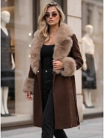 Dámsky kabát s odnímateľným kožušinovým golierom, hnedý, FashionStreet TY6073 Dámsky kabát s odnímateľným kožušinovým golierom, hnedý, FashionStreet TY6073