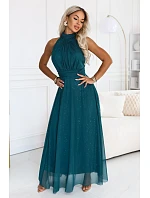636-4 VERONICA – luxusné dlhé šaty s brokátovým detailom a elegantným strihom – zelené 636-4 VERONICA – luxusné dlhé šaty s brokátovým detailom a elegantným strihom – zelené