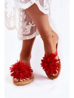 Damskie Klapki Japonki Z Materiałową Ozdobą Czerwone Eviana
