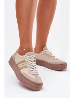 Skórzane Sneakersy Damskie Na Platformie Zazoo N1234 Beżowe