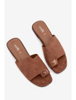 Dámské ploché nazouváky s ozdobným detailem Eko semiš hnědé Selavine