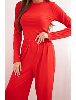 Dámska súprava z viskózy s blúzkou a širokými nohavicami červená