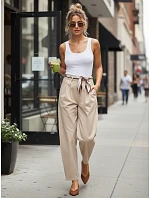 Dámske nohavice s vysokým pásom a zúženými nohavicami v tmavobéžovej farbe FashionStreet UY2902 Dámske nohavice s vysokým pásom a zúženými nohavicami v tmavobéžovej farbe FashionStreet UY2902